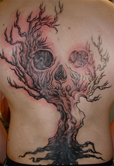 Tree and skull tattoo