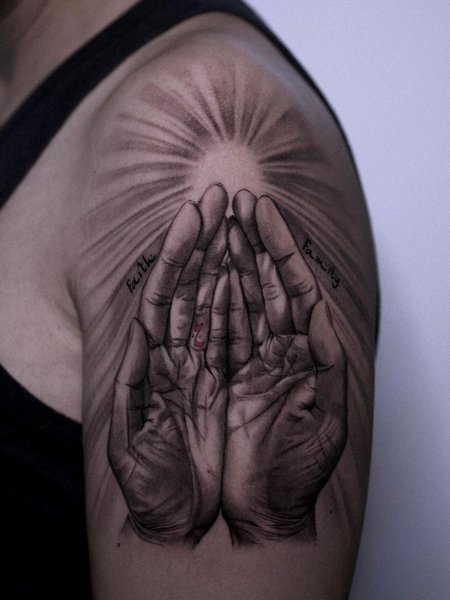 Praying Hands Half Sleeve Tattoo
