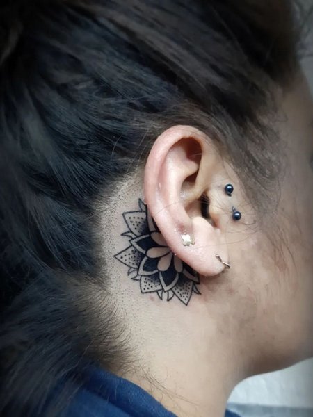 Mandala Behind The Ear Tattoo