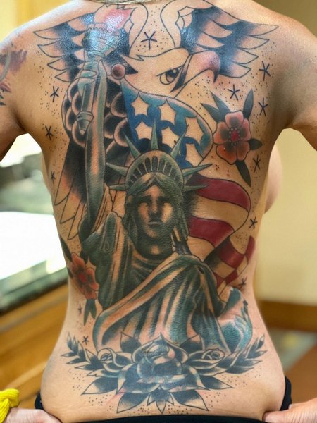 American Flag Back Tattoo