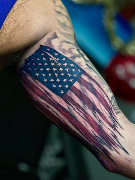 American Flag Biceps Tattoo