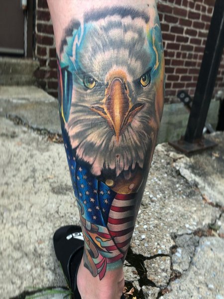 American Flag Calf Tattoo
