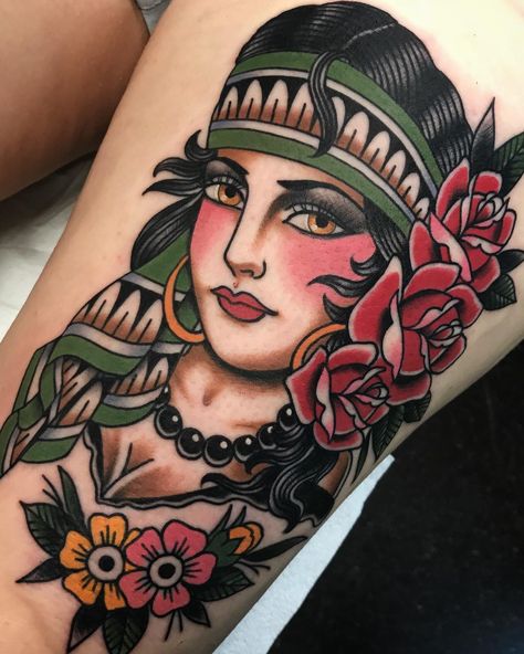 American Traditional Gypsy Girl Tattoo