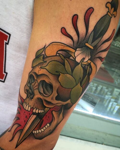 American Traditional Skull Tattoo