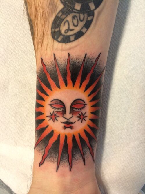 American Traditional Sun Tattoo