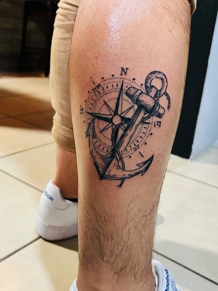 Anchor Calf Tattoo
