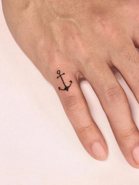 Anchor On Finger Tattoo