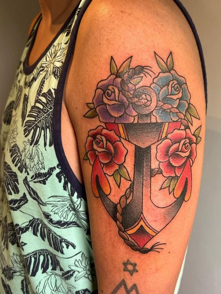 Anchor Tattoo With Flowers