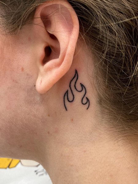 Behind The Ear Flame Tattoo