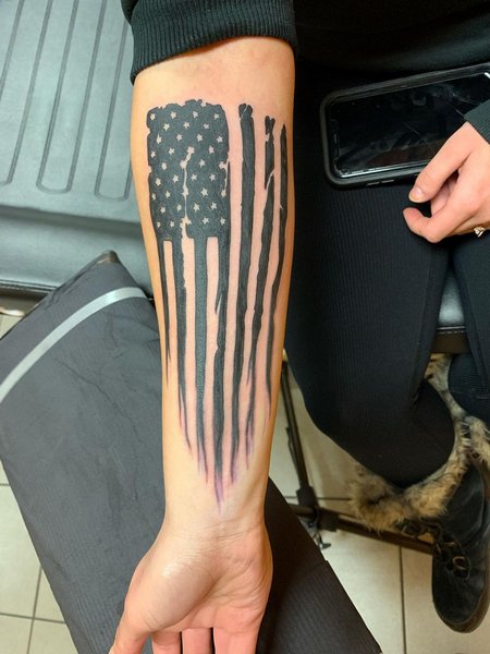 Black And White American Flag Tattoo
