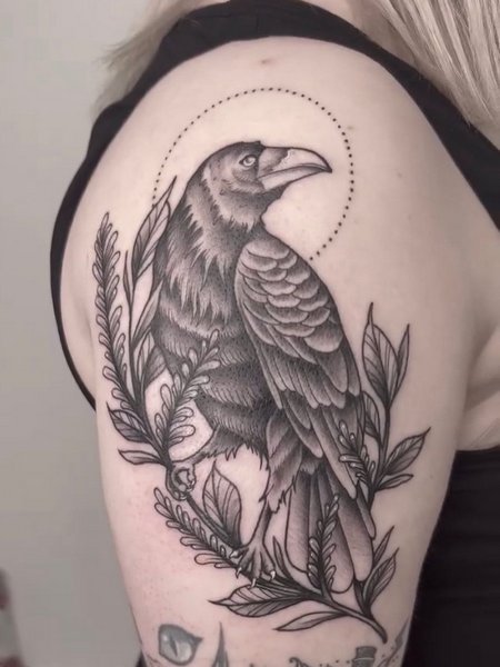 Feminine Crow Tattoo