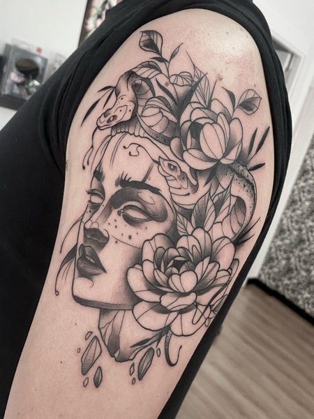 Flower And Medusa Tattoo