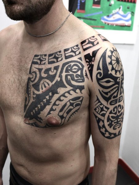 Half Sleeve Shoulder Tribal Tattoo