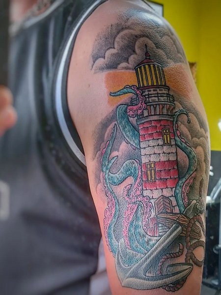 Lighthouse And Anchor Tattoo
