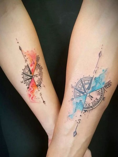 Matching Couple Compass Tattoo