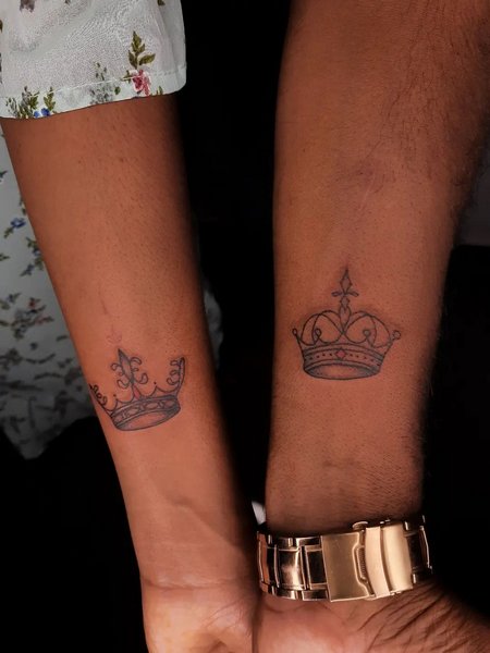 Matching Couple Crown Tattoo