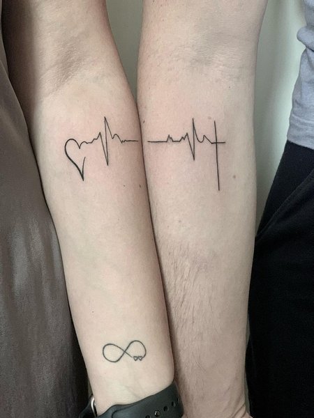 Matching Couple Heartbeat Tattoo