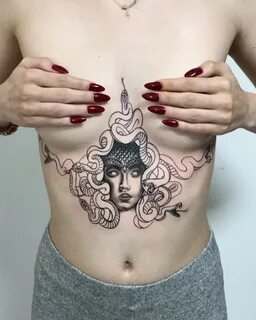 Under Chest Medusa Tattoo Outline