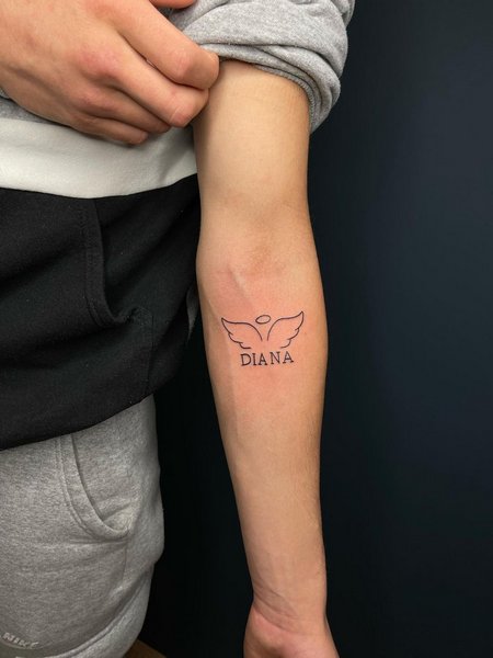 Name With Angel Wings Tattoo