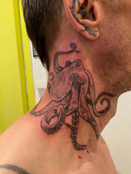 Octopus Neck Tattoo