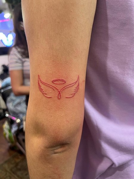 Red Angel Wing Tattoo