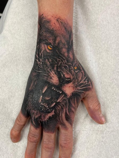 Roaring Lion Male Hand Tattoos