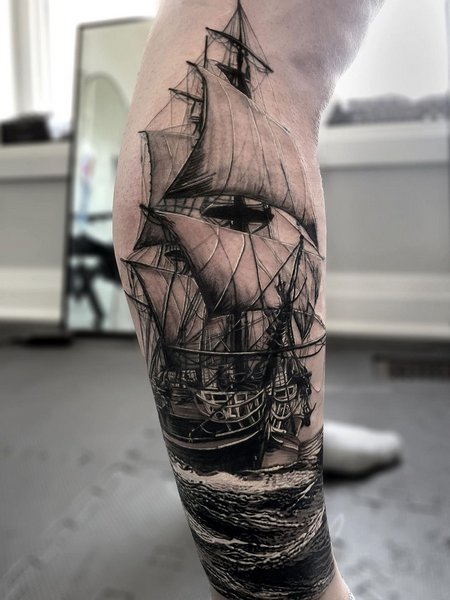 Ship Leg Tattoo