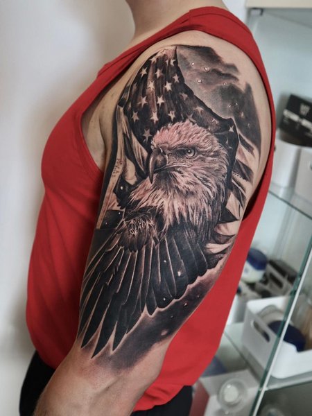 Shoulder American Flag Tattoo