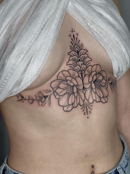 Underboob Flower Tattoo