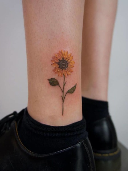 Ankle Sunflower Tattoo