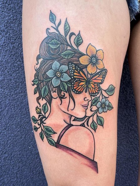 Butterfly On Flower Tattoo