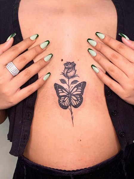 Butterfly With Roses Tattoo