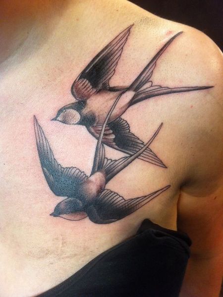 Chest Swallow Tattoo