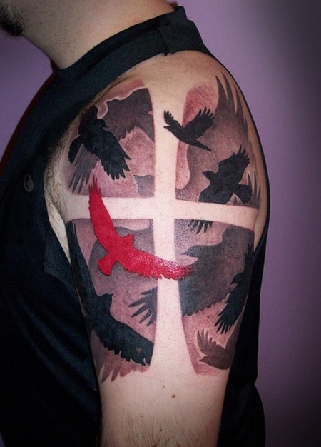 Cross and Raven Tattoo