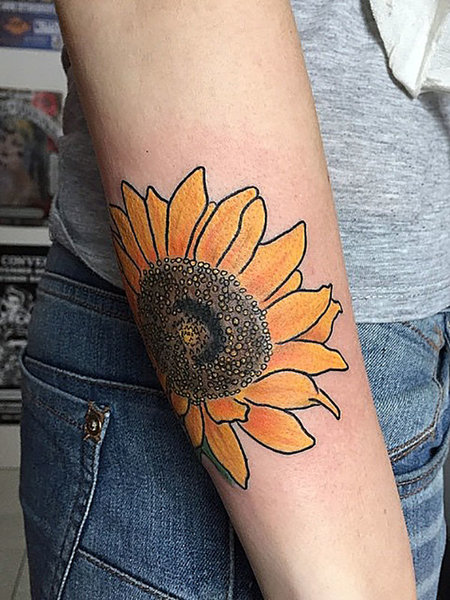 Elbow Sunflower Tattoo