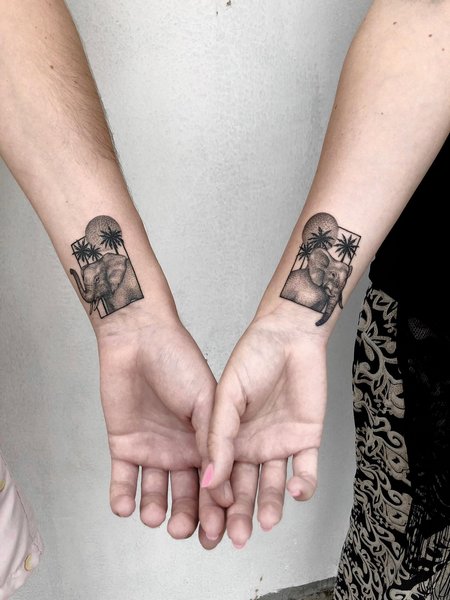 Elephant Matching Couple Tattoo