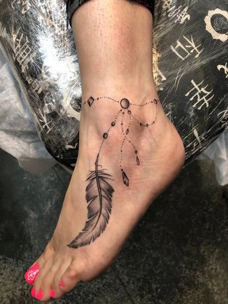 Feather Tattoo On Foot