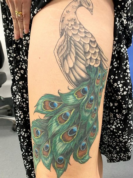 Feather Thigh Tattoo