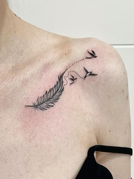 Feather With Birds Tatto