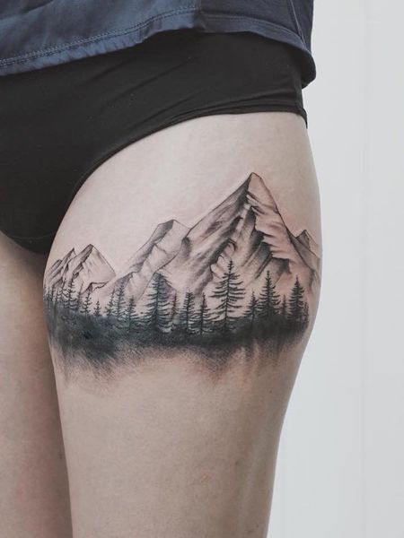 Mountain Leg Tattoo