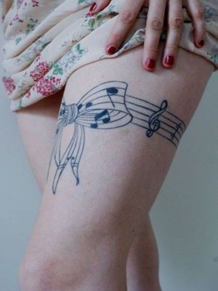 Music Notes Leg Tattoo
