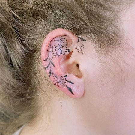 Peony Ear Tattoos