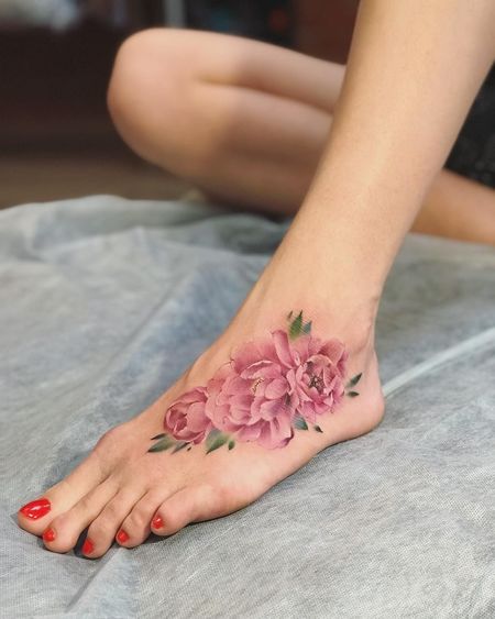 Peony Foot Tattoos