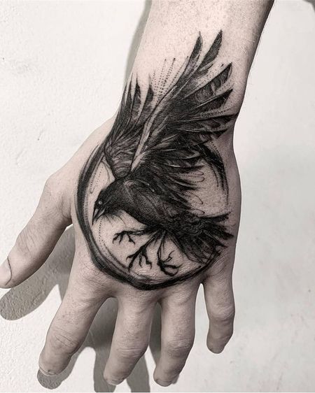 Raven Hand Tattoos