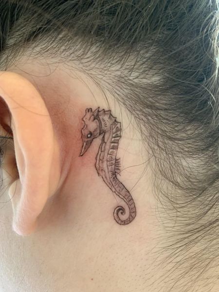 Seahorse Behind The Ear Tattoo
