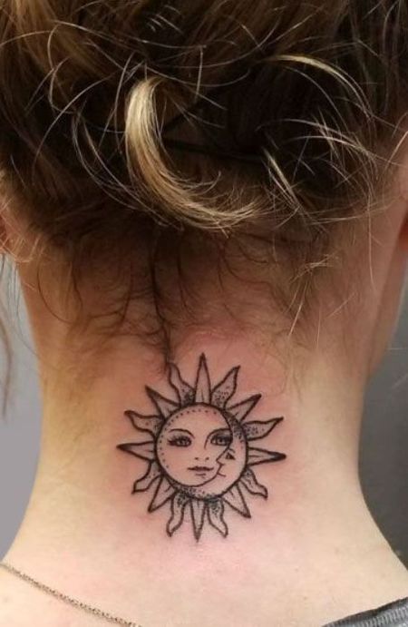 Sun And Moon Neck Tattoo