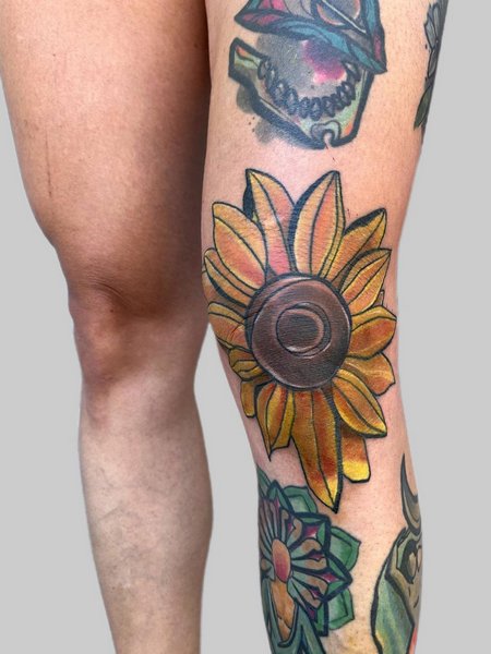 Sunflower Knee Tattoo