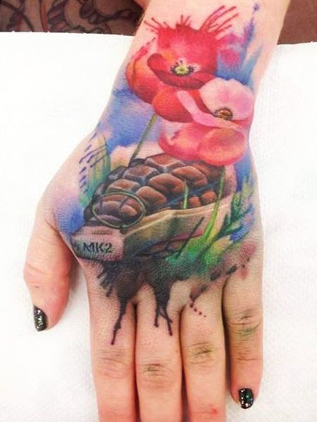 Watercolor Hand Tattoo