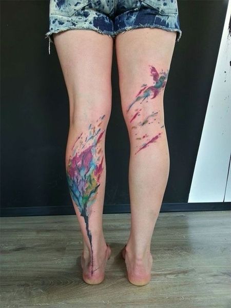 Watercolor Leg Tattoo 1