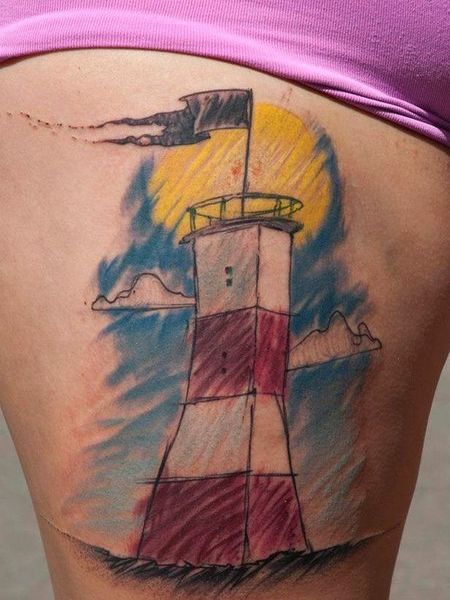 Watercolor Lighthouse Tattoo